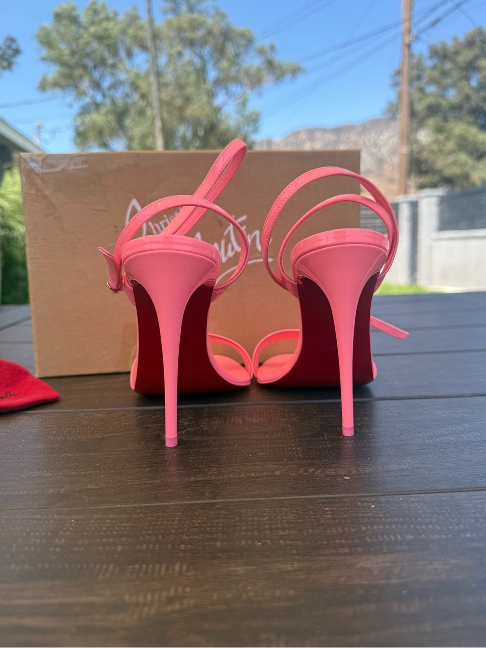 Christian Louboutin Coral Pink Strappy Stiletto Sandals - Picture 2 of 9